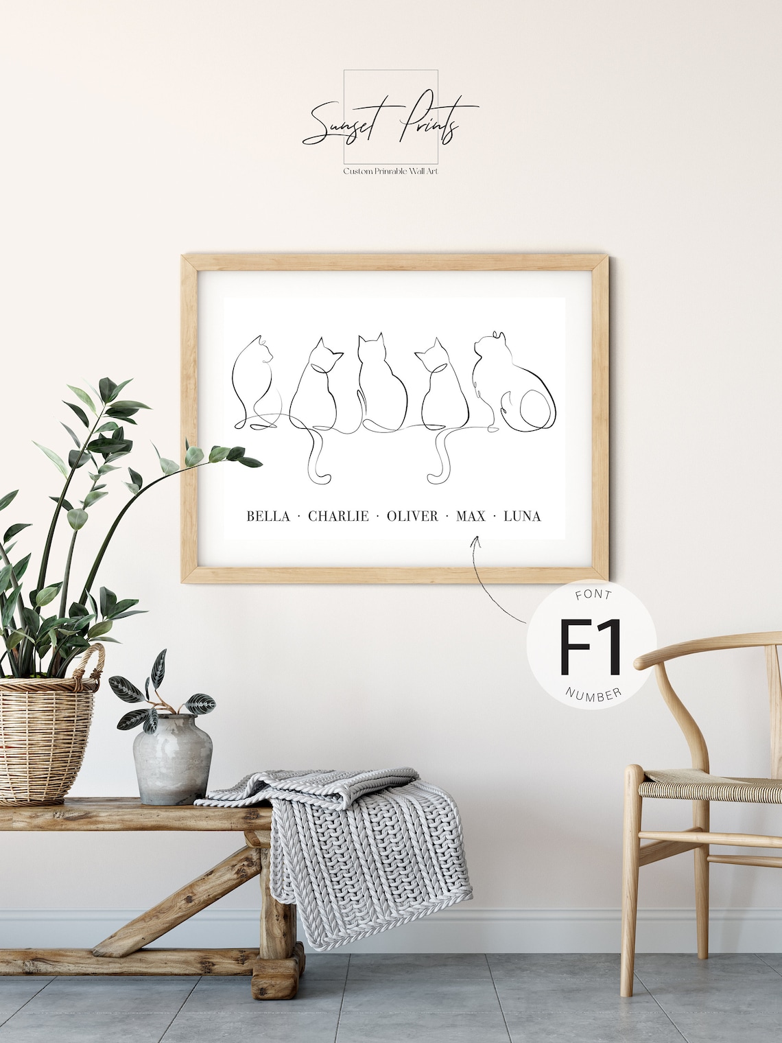Personalised Cats Line Art Poster, Custom Pet Gift - Image 2