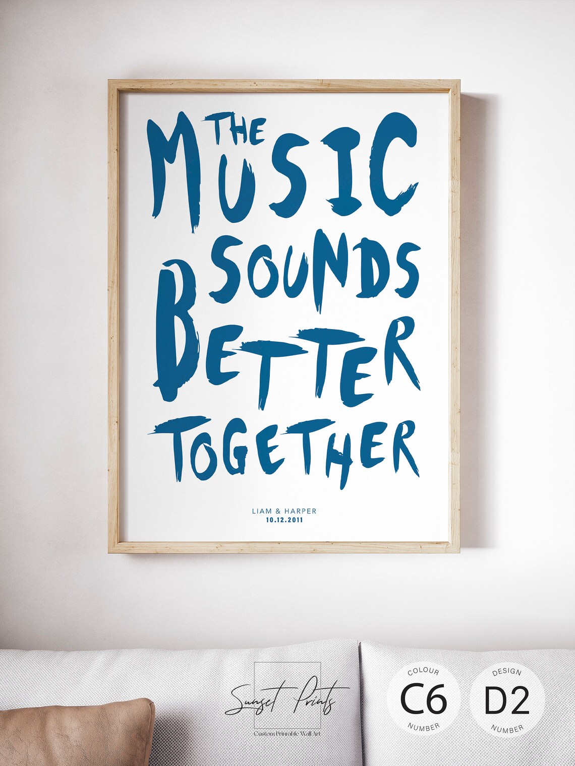 The Music Sounds Better Together Quote Personalized Couple Names Wall Poster