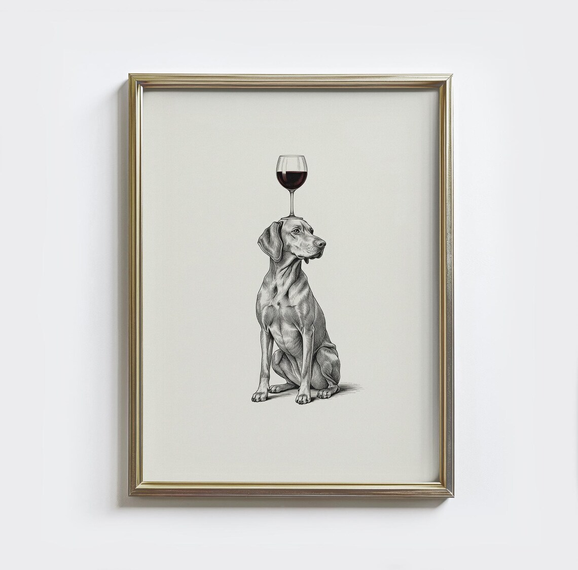 Vizsla Dog Balancing Wine Glass Sketch Funny Retro Dog Bar Cart Art Poster