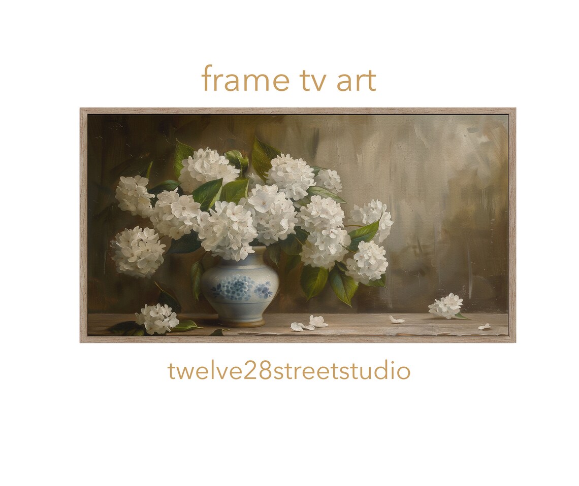 Hydrangeas Still Life, Vintage Cottage Core Art Print