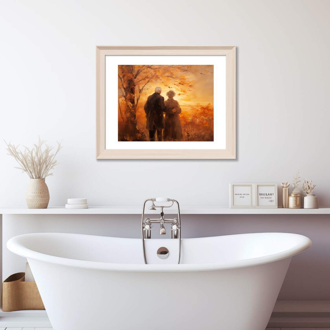 Elderly Couple Walking Together At A Golden Autumn Sunset Poster - Image 3