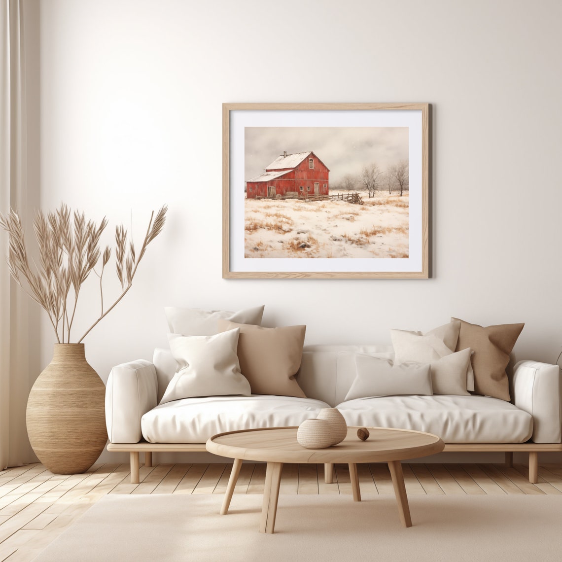 Red Barn Standing In A Snowy Winter Field Rustic Landscape Poster - Image 4
