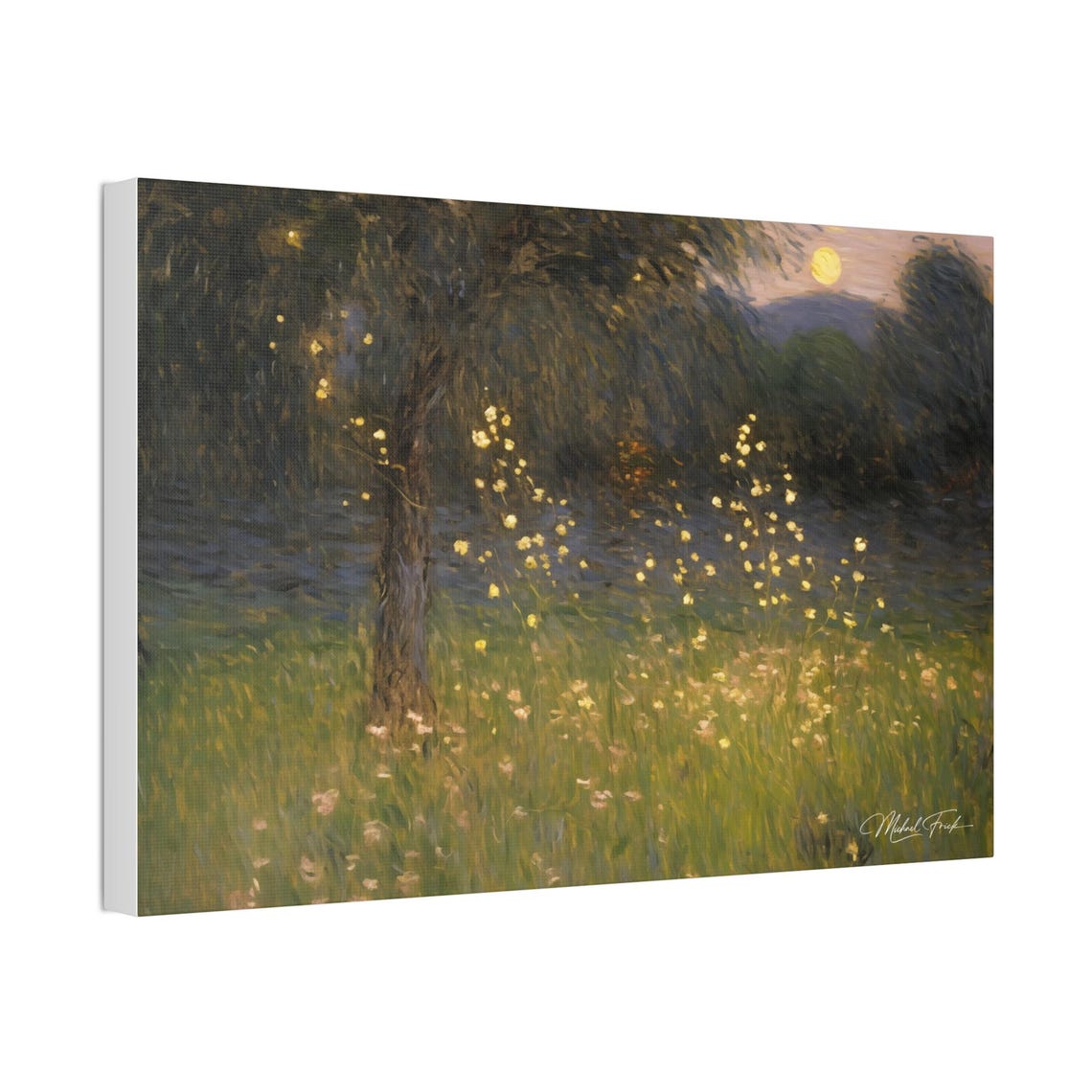 Fireflies Glowing Over A Moonlit Meadow At Twilight Wall Art - Image 4