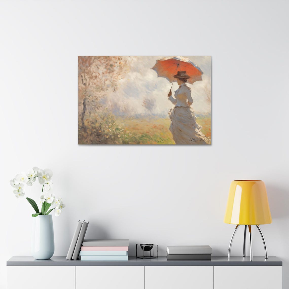 Lady With Red Parasol Walking Through Meadow Classic Art Poster - Image 7