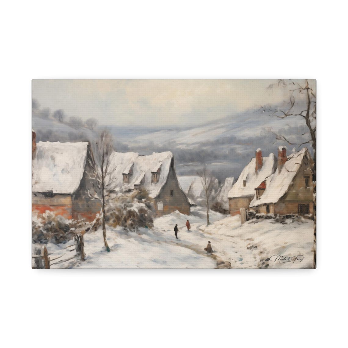 Snow Covered Village Winter Daytime Scene Landscape Art Poster - Image 2