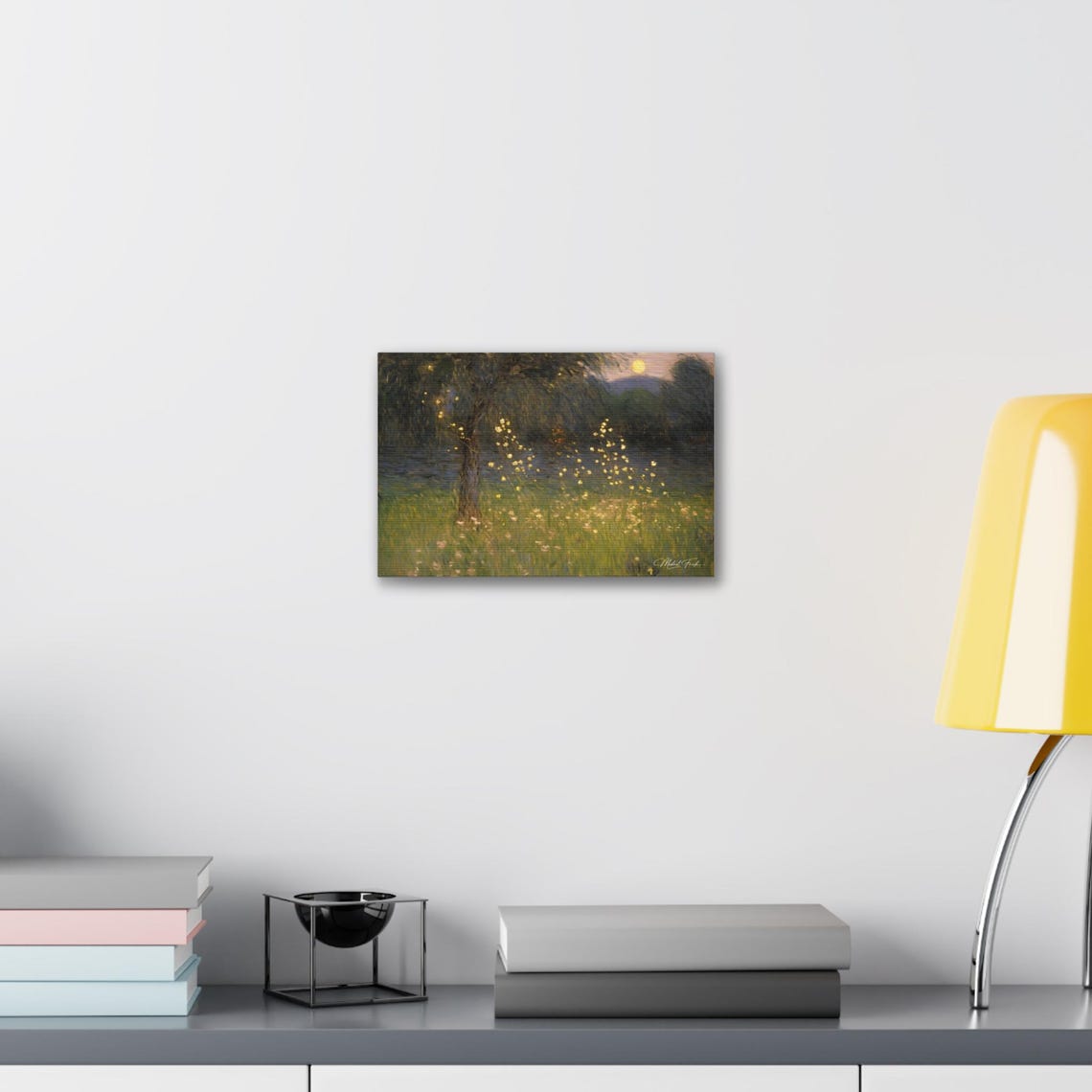 Fireflies Glowing Over A Moonlit Meadow At Twilight Wall Art - Image 6