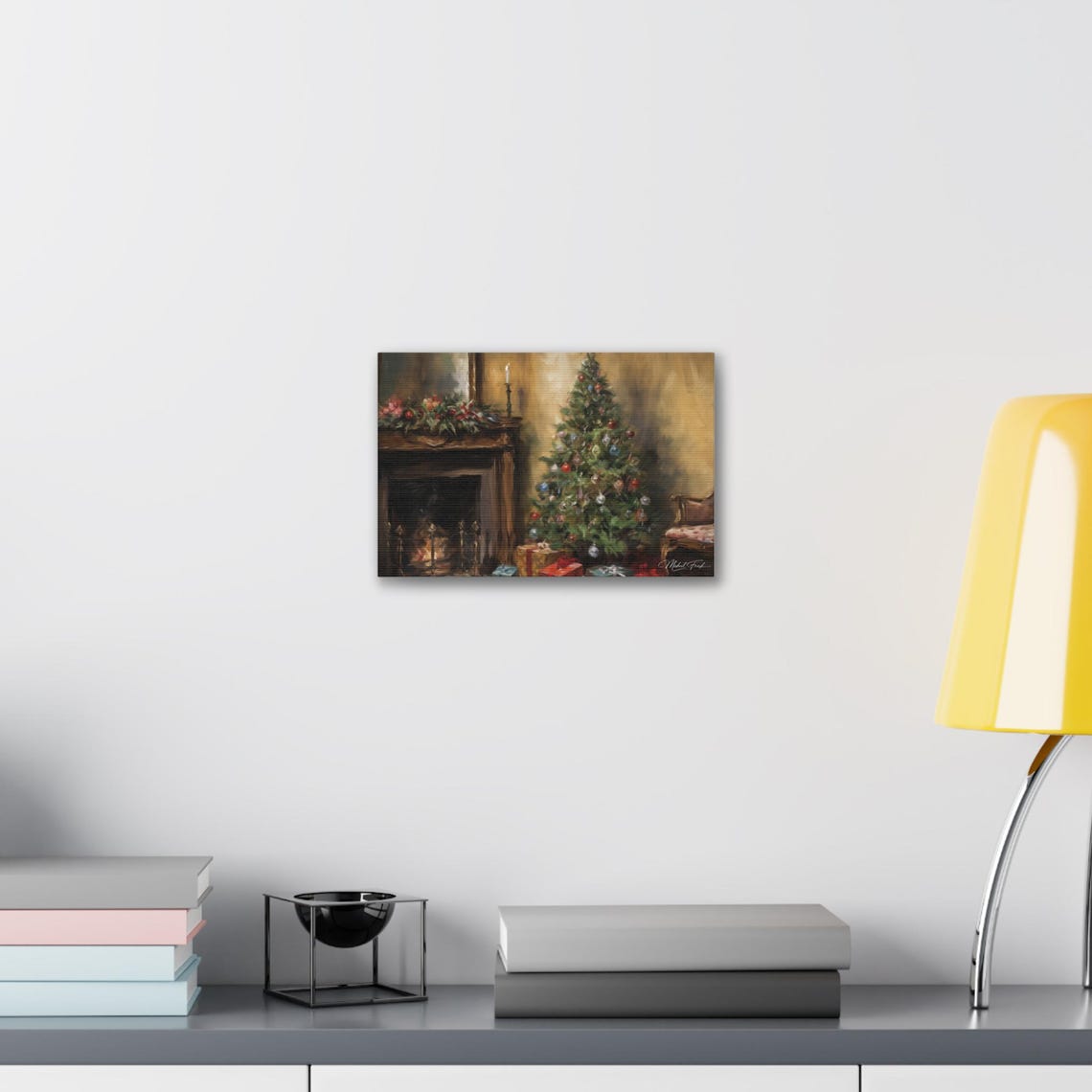 Christmas Tree by the Fireplace Holiday Home Scene Art Poster - Image 6