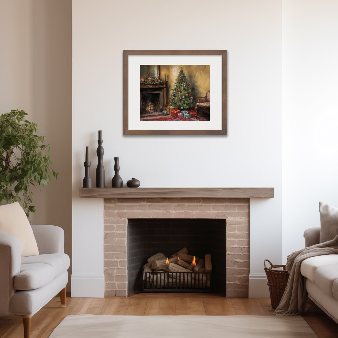 Christmas Tree and Fireplace on a Cozy Christmas Eve Scene Poster - Image 4