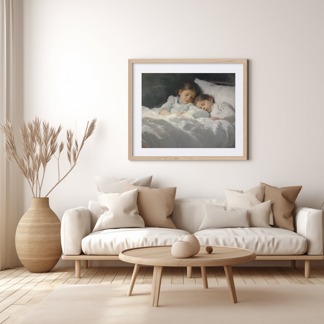 Two Sleeping Children Resting In Soft White Bed Linens Art Poster - Image 3