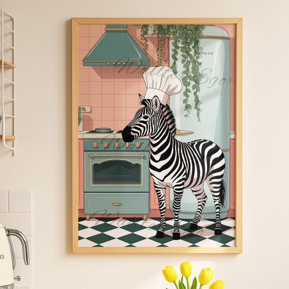 Zebra In The Kitchen Wall Print Funny Animal Home Decor Trendy New Gifts
