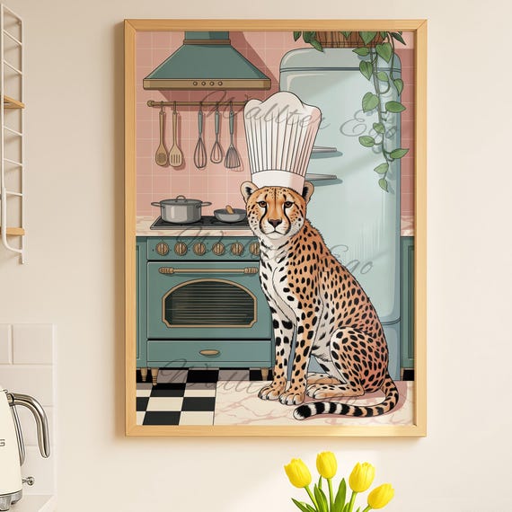 Cheetah In The Kitchen Wall Print Funny Animal Home Decor Trendy New Gifts