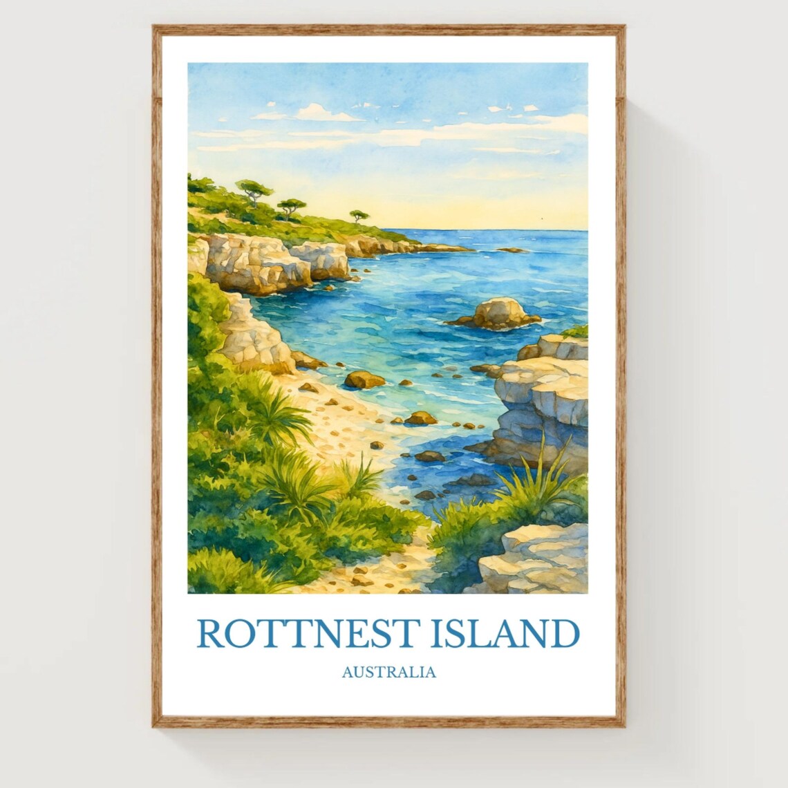 Rottnest Island Australia Rocky Cove Watercolor Travel Poster