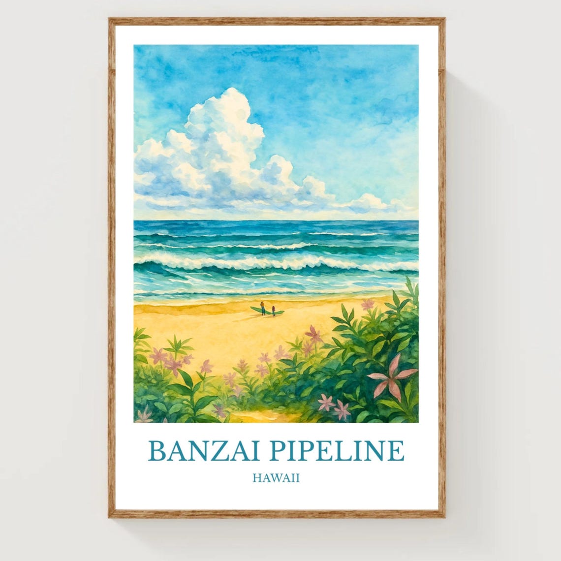 Banzai Pipeline Hawaii Surf Beach Waves Watercolor Travel Poster