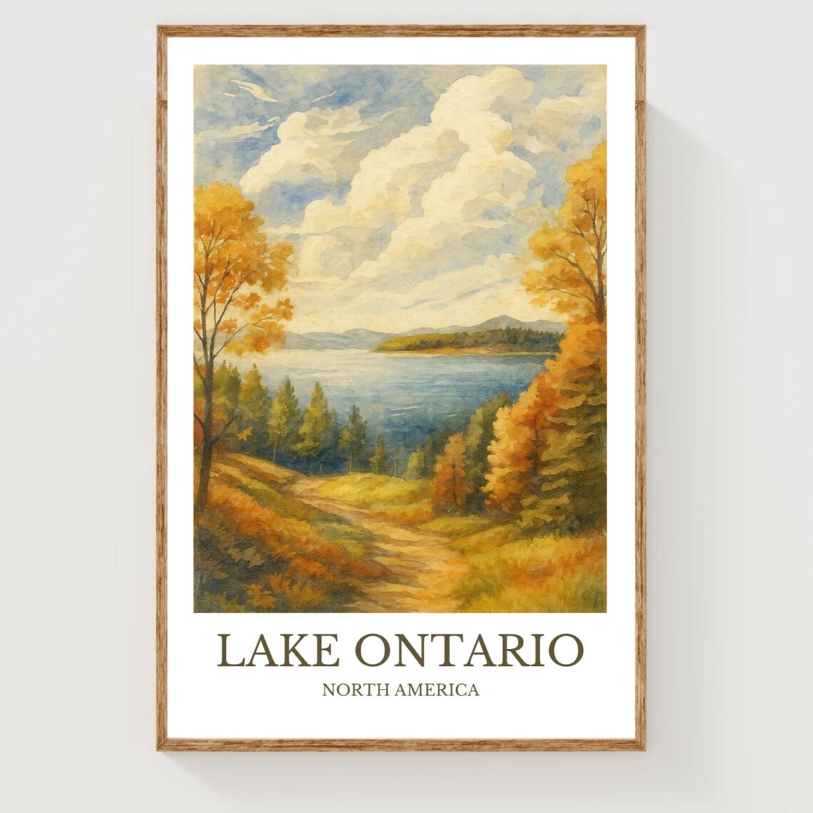 Lake Ontario North America Golden Autumn Trail Watercolor Landscape Poster