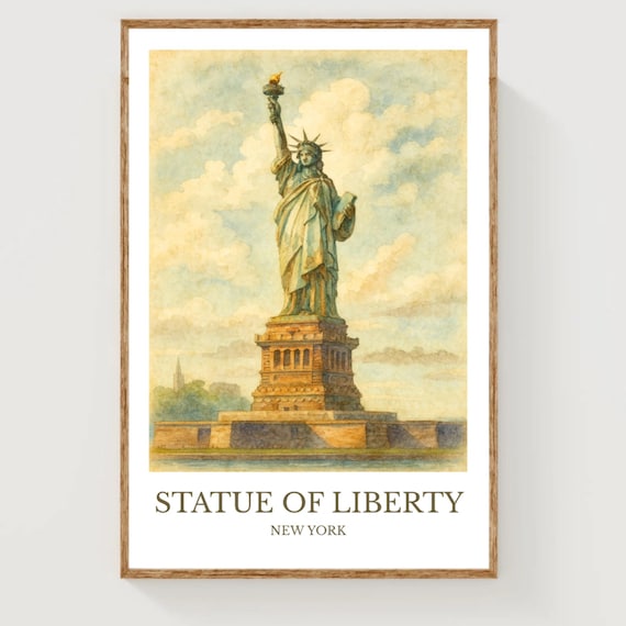 Statue Of Liberty Watercolor New York Landmark Travel Poster
