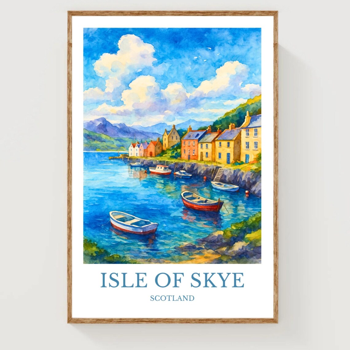 Isle of Skye Scotland Watercolor Poster Harbor Coastal Travel Art