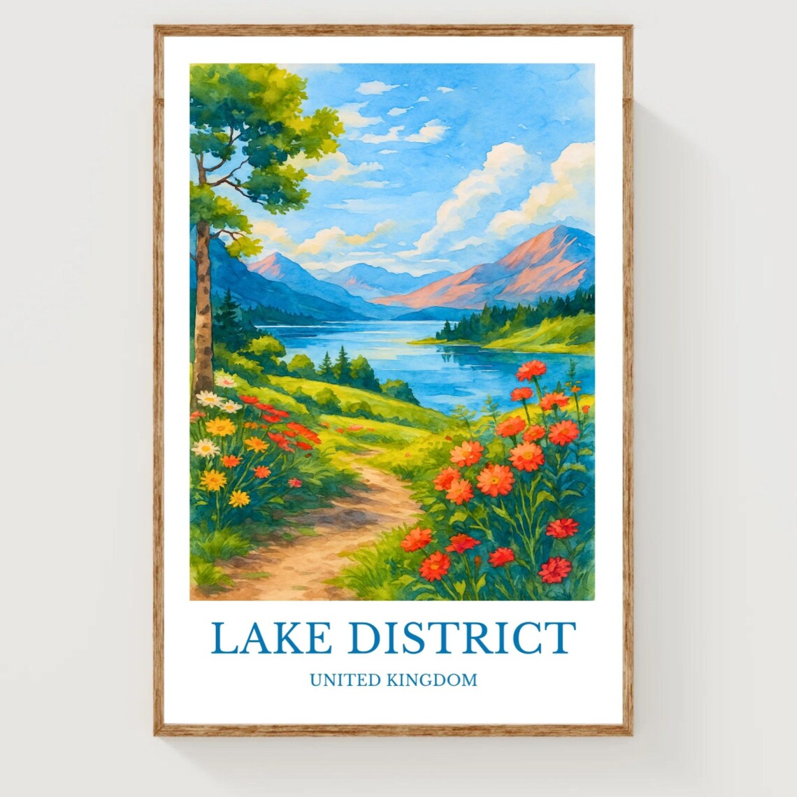 Lake District United Kingdom Wildflower Trail Watercolor Travel Poster