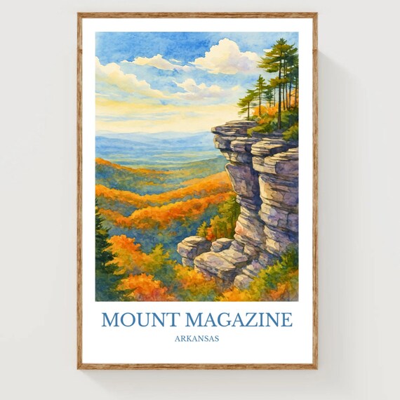 Mount Magazine Arkansas Autumn Cliffs Watercolor Travel Poster
