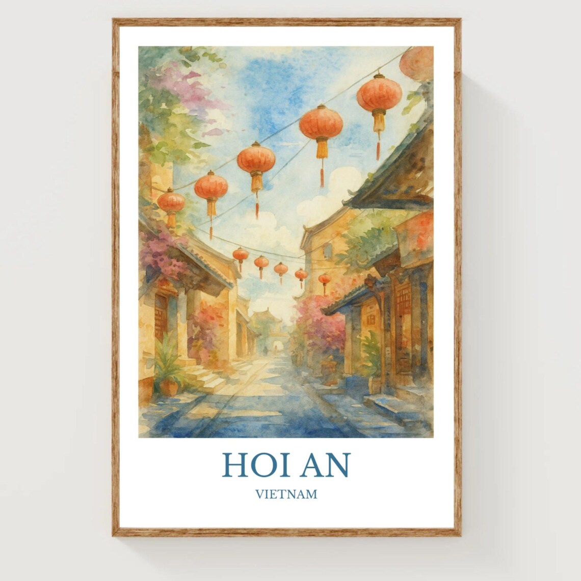Hoi An Vietnam Red Lantern Street Old Town Watercolor Travel Poster