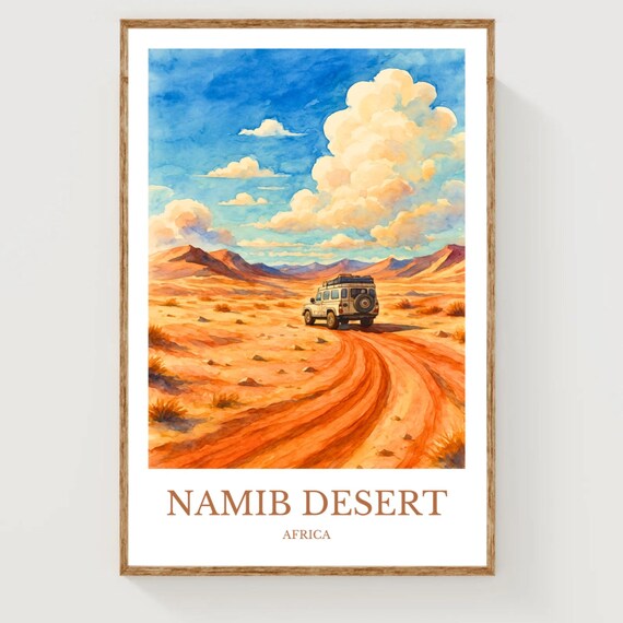 Namib Desert Africa Red Sand Off Road Adventure Watercolor Travel Poster