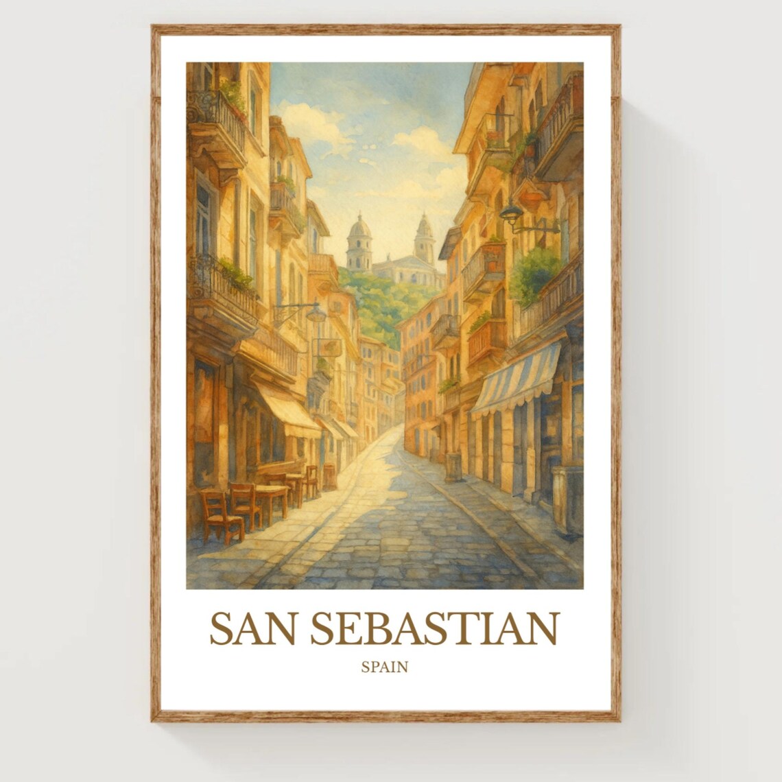 San Sebastian Watercolor Design Poster, Spain Travel