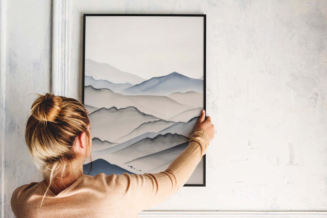 Japanese Layered Mountains Ink Wash Minimalist Zen Landscape Poster - Image 3