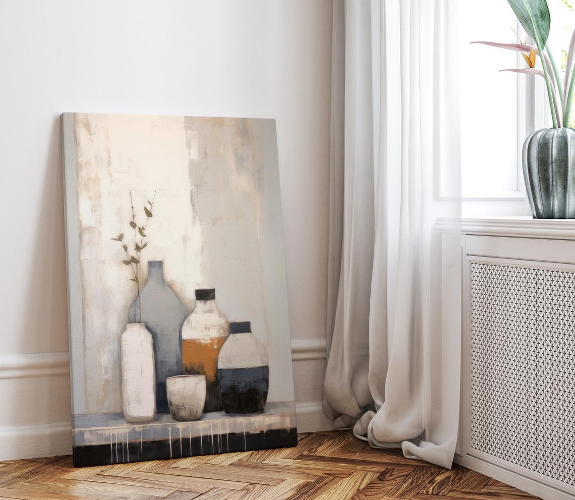 Neutral Still Life Vases Amber Bottle Modern Minimalist Wall Art - Image 3