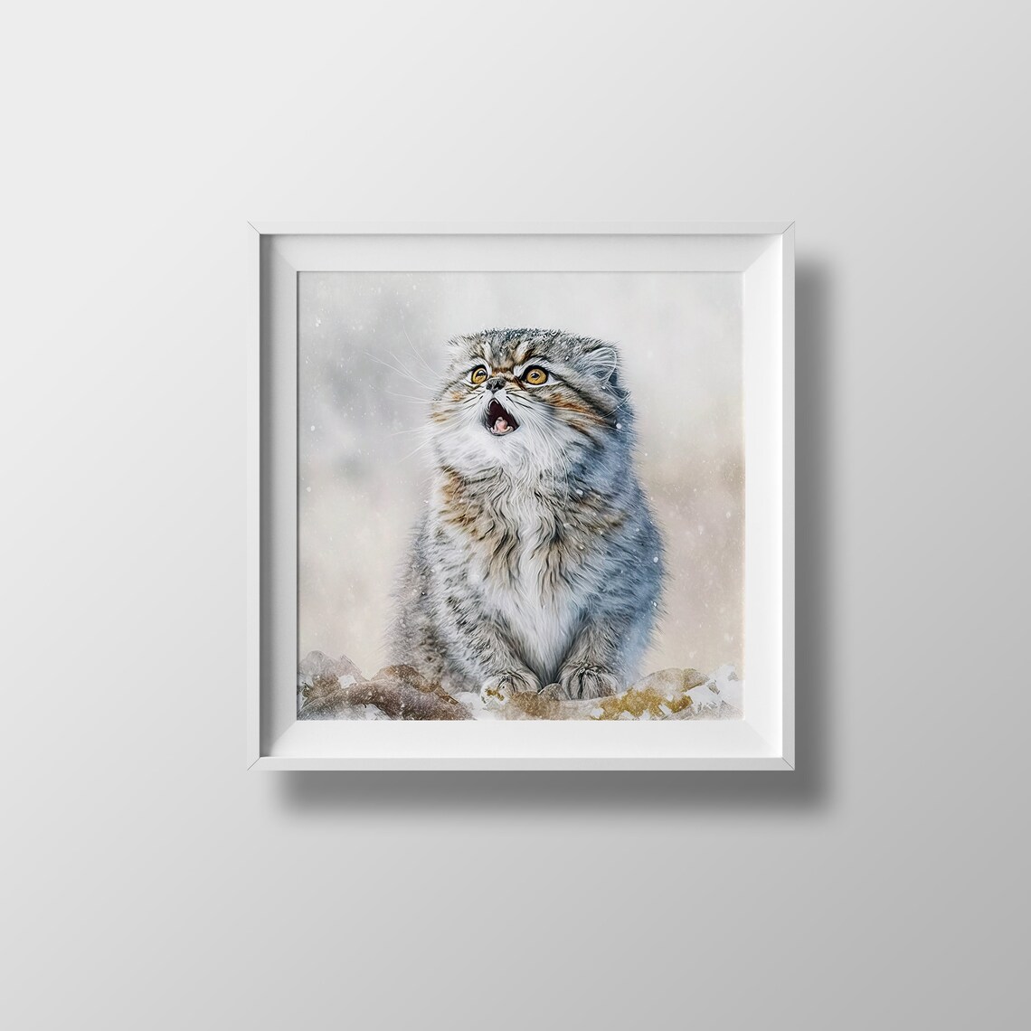 Fluffy Pallas Cat Manul in Winter Snow with Golden Eyes Poster - Image 4