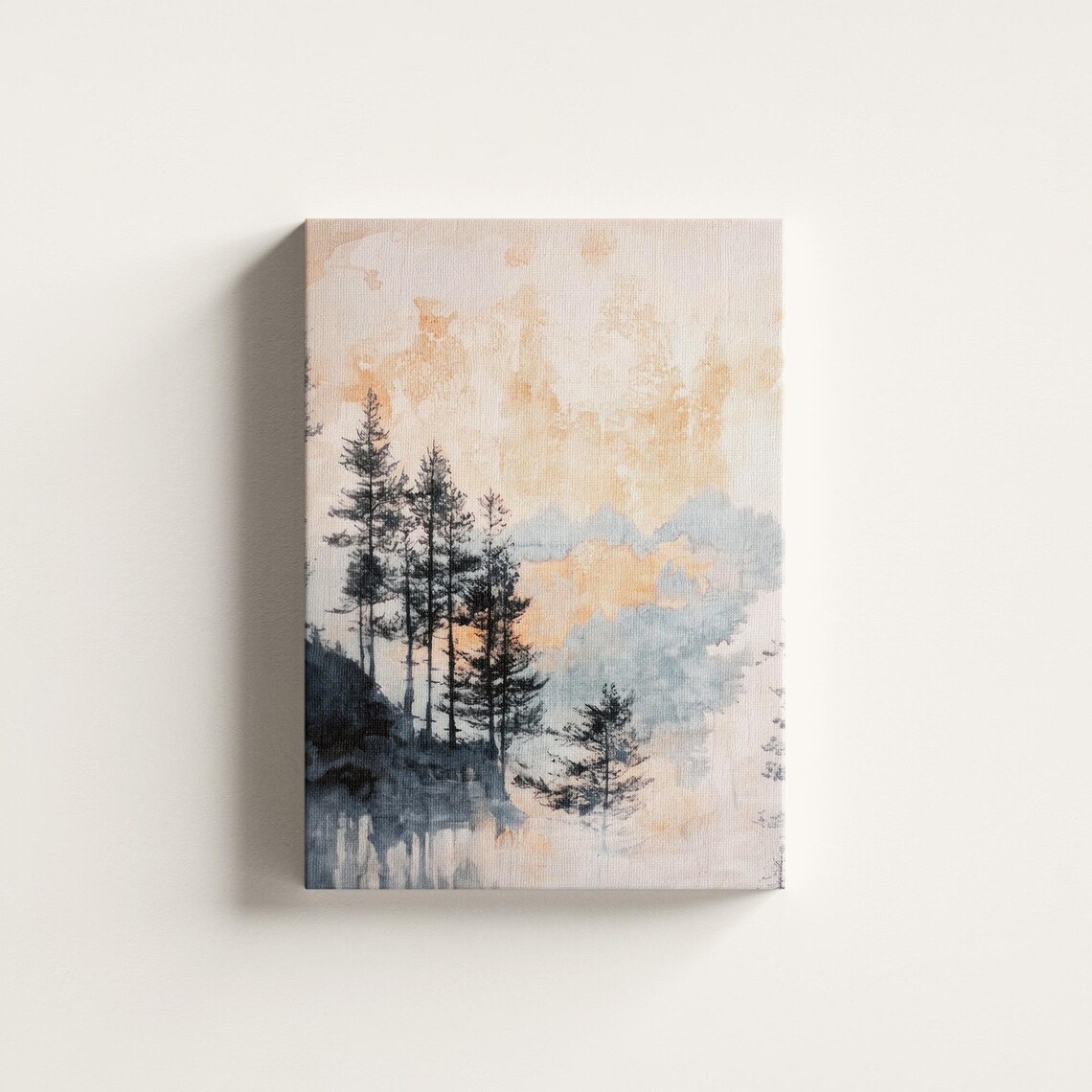 Misty Pine Trees Watercolor Nordic Nature Square Canvas Art Print