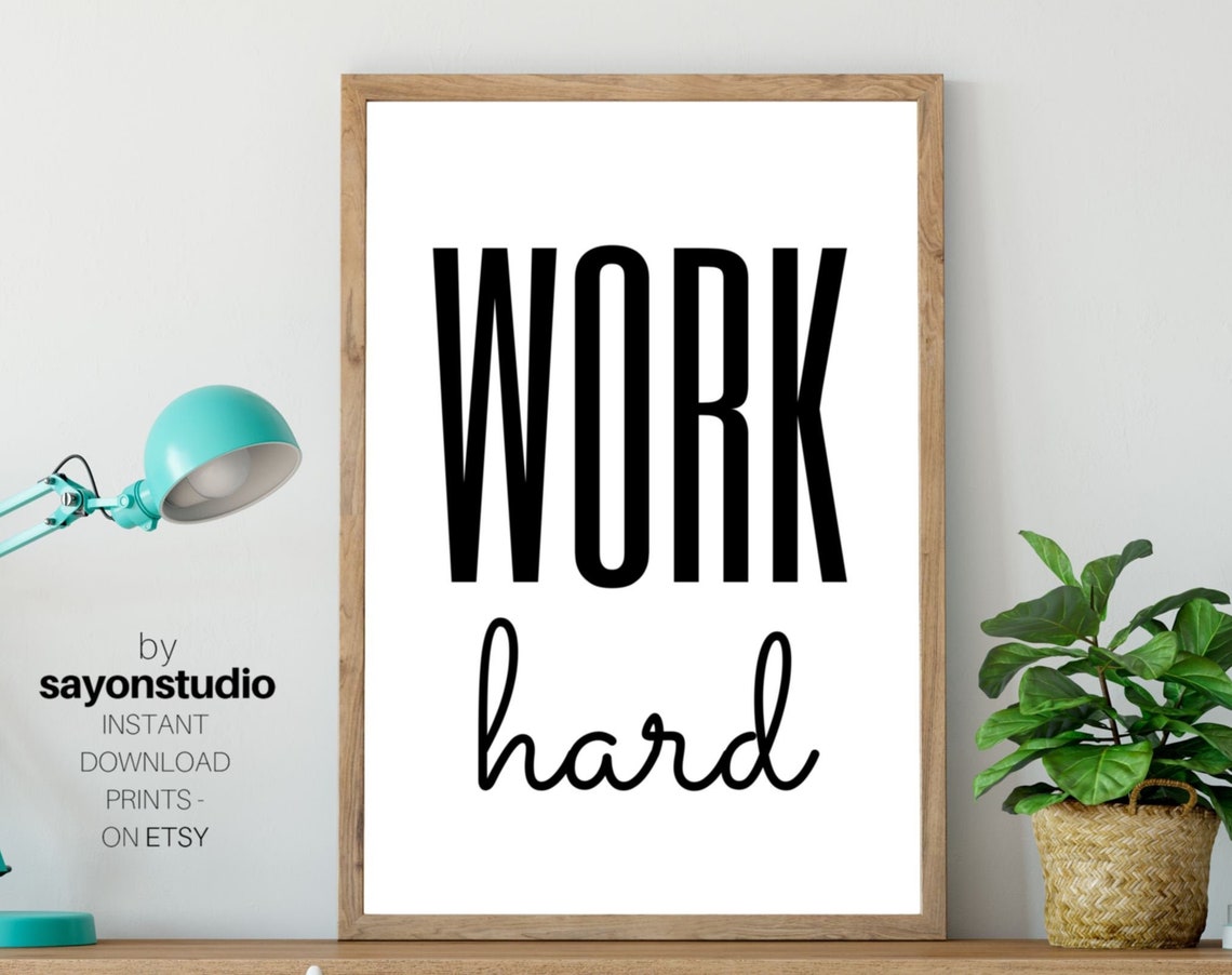 Work Hard Tall Block Letter Mixed Type Motivational Office Wall Poster