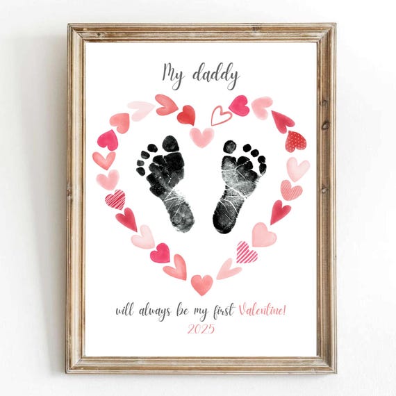 Daddy You're My First Valentine Handprint Heart Print