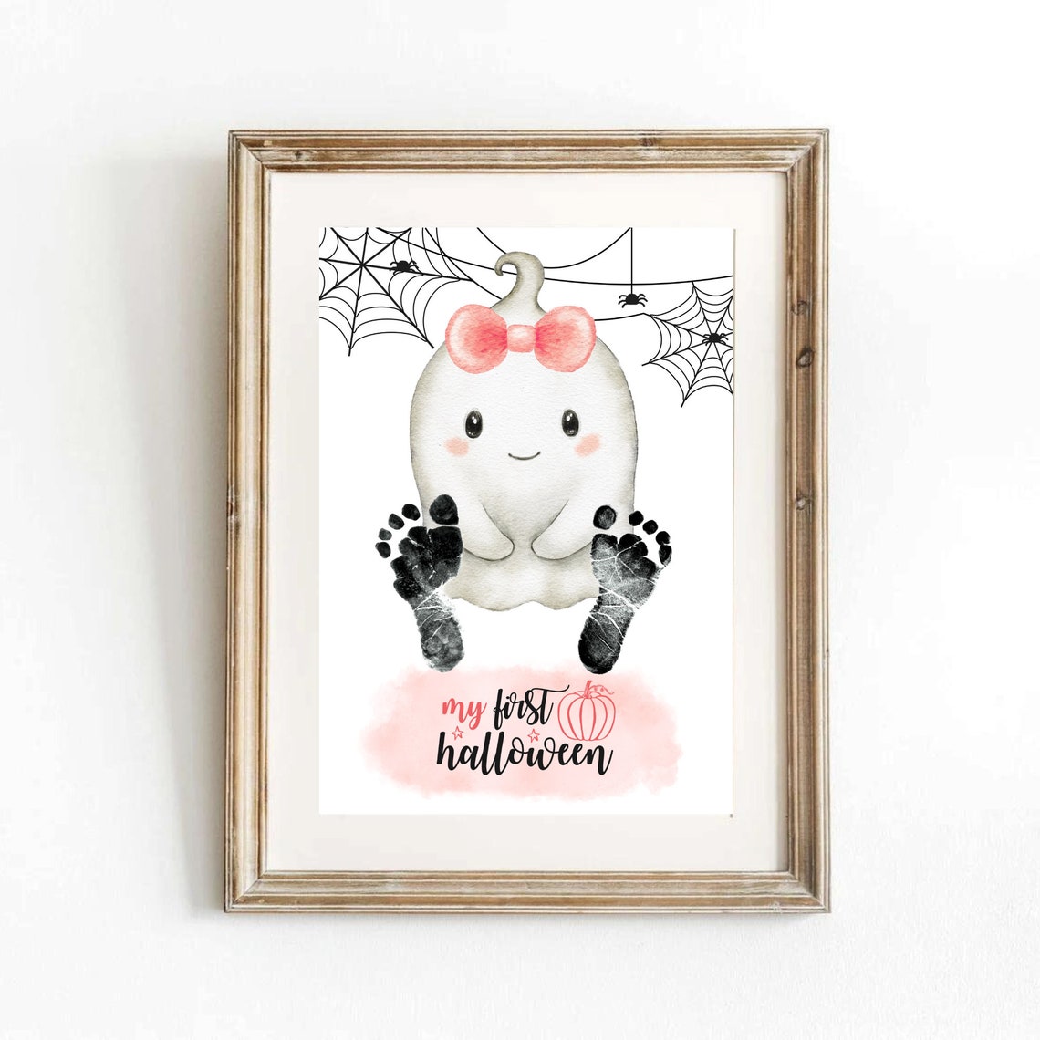 Baby Footprint First Halloween Cute Ghost Bow Keepsake Poster