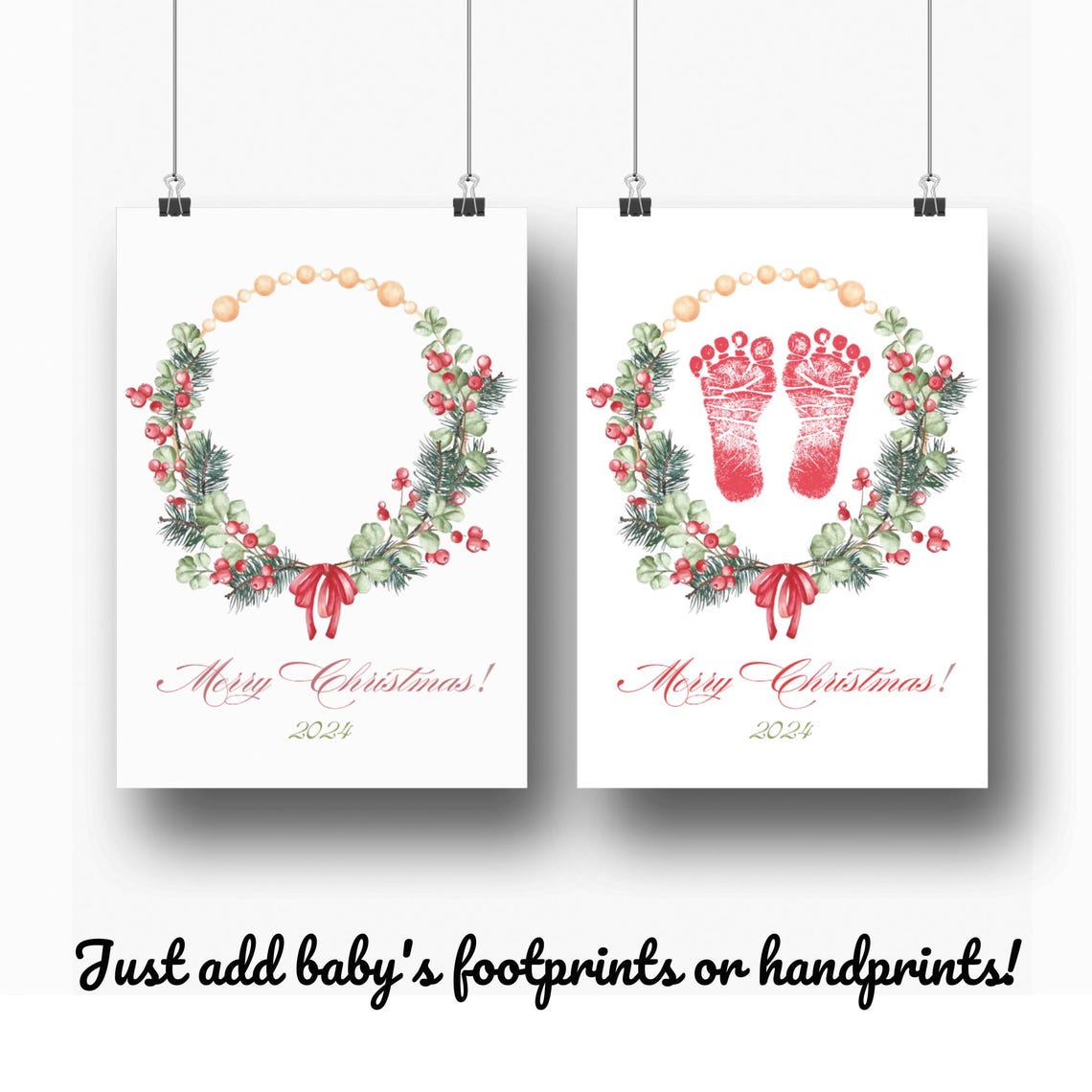 Baby Footprint First Christmas Red Berry Wreath Keepsake Poster - Image 3