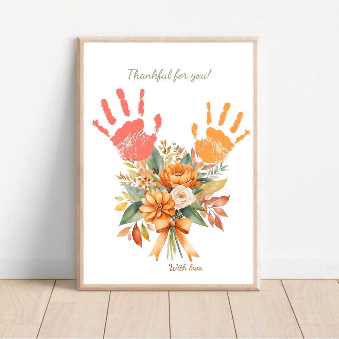 Thanksgiving Handprint Thankful For You Fall Floral Bouquet Art Print - Image 2