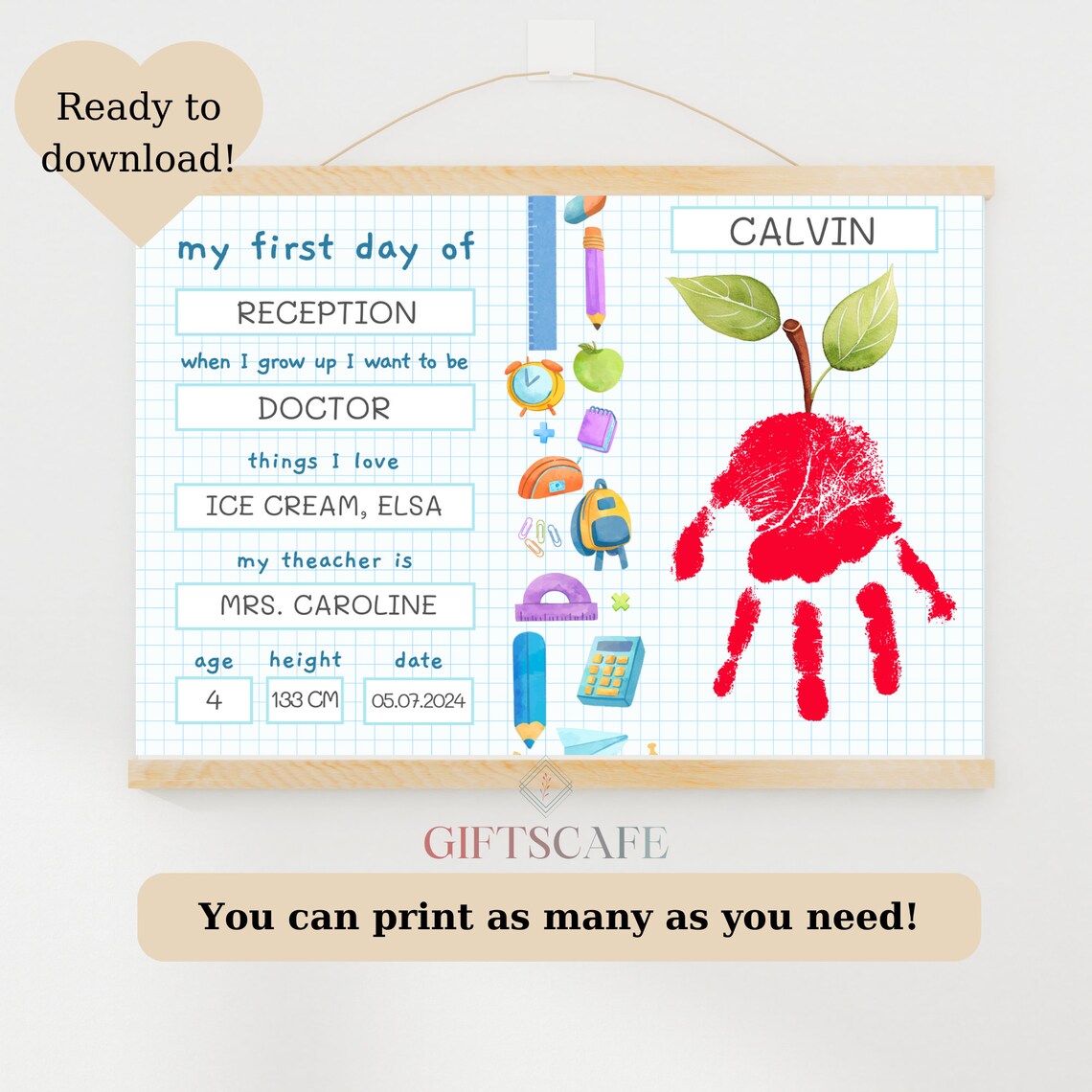 My 1st First Day School Sign Handprint Art Print - Image 3