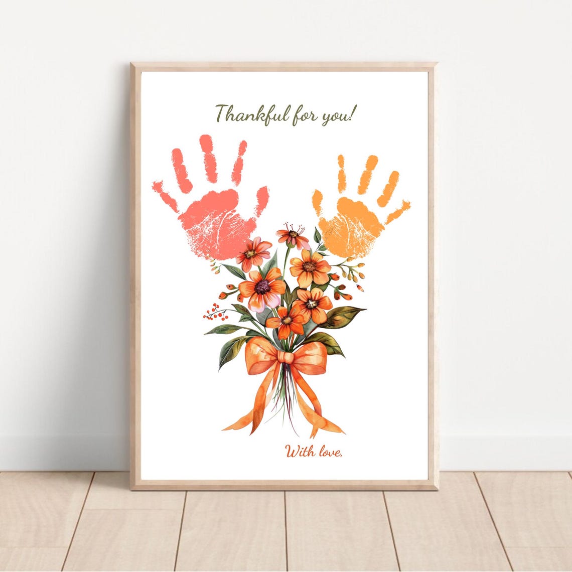 Thanksgiving Handprint Thankful For You Orange Daisy Bouquet Wall Art - Image 2