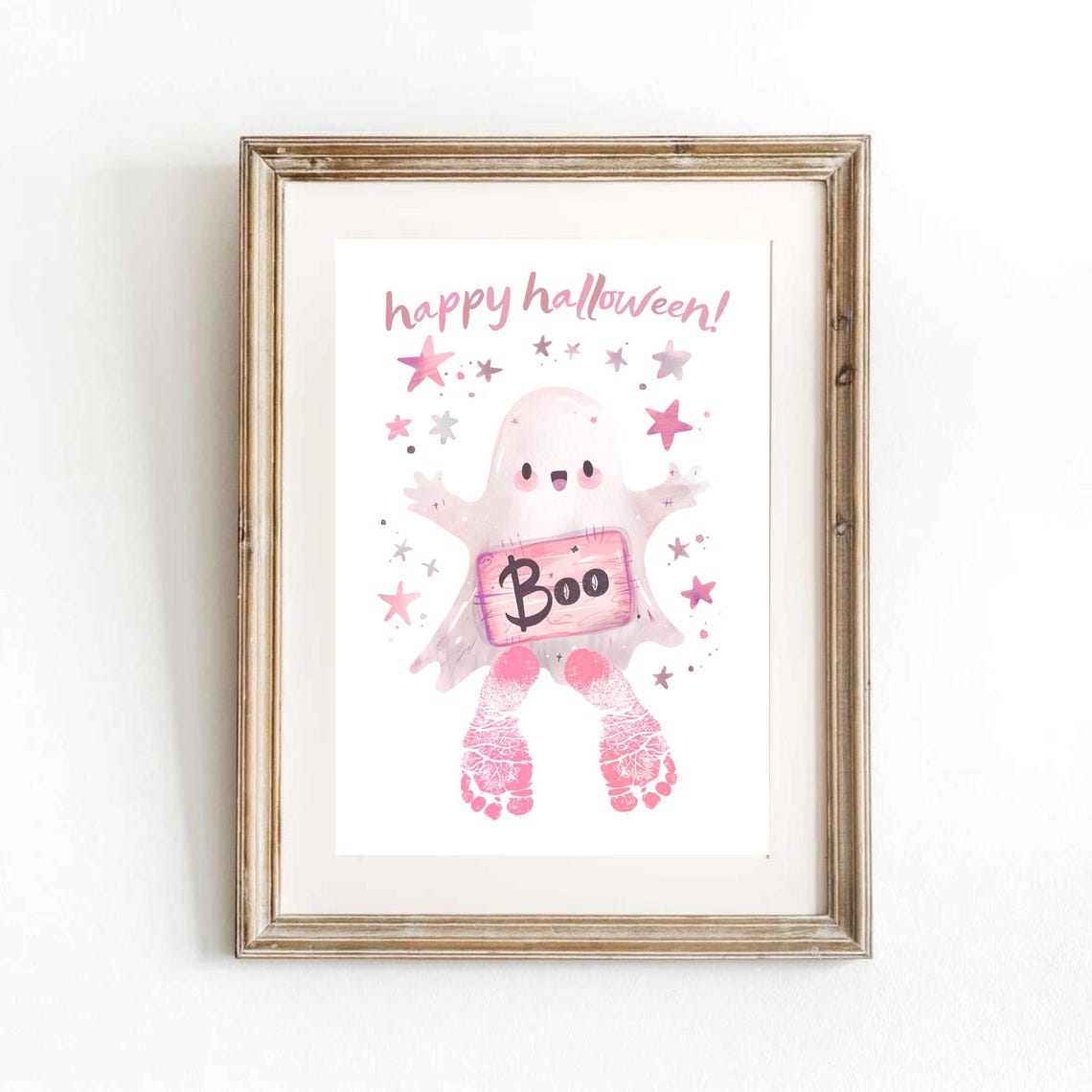 My First Halloween Footprint Art Poster Cute Kids Halloween Wall Print Pink Halloween Decor - Image 2