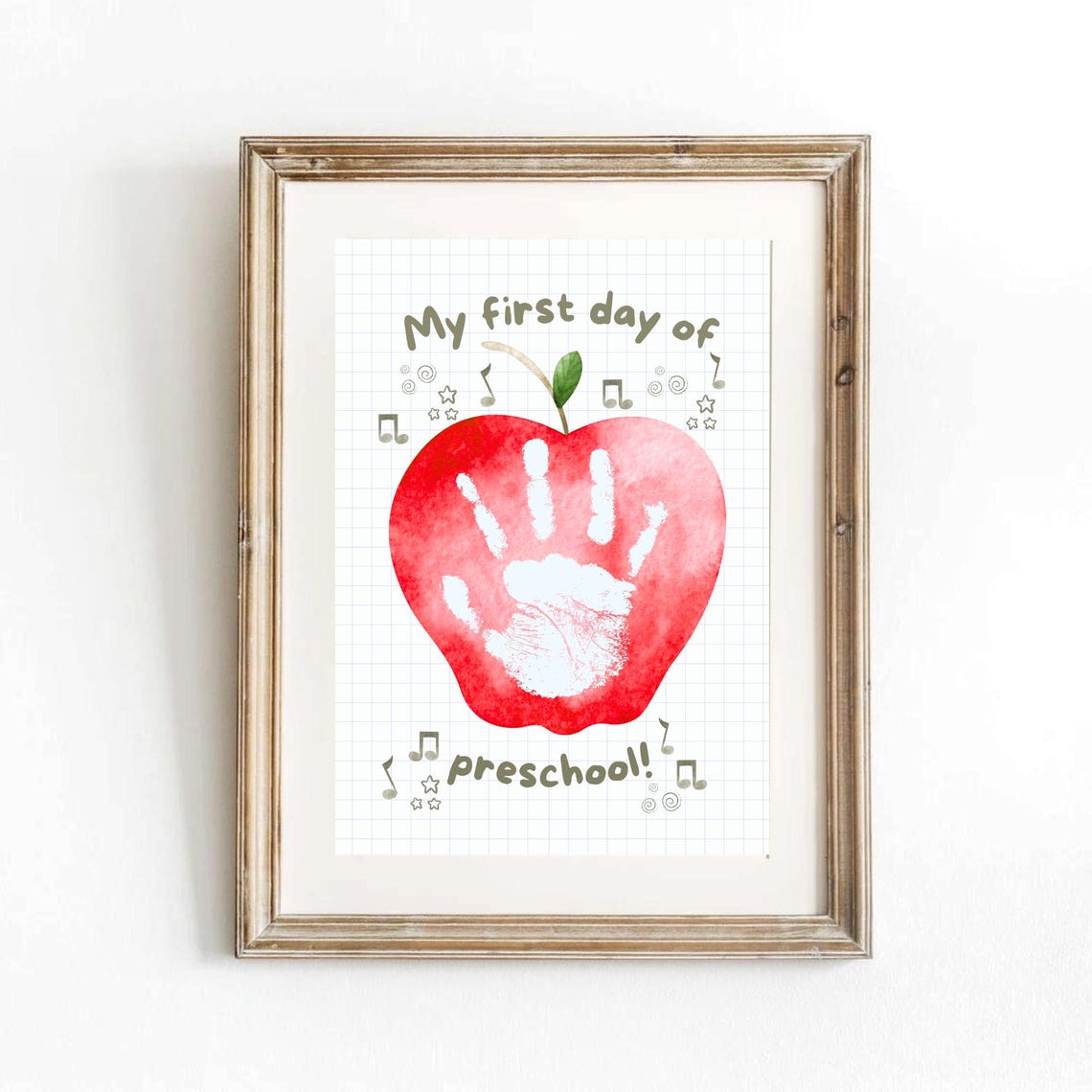 My First Day Of Preschool Apple Handprint Watercolor Keepsake Poster