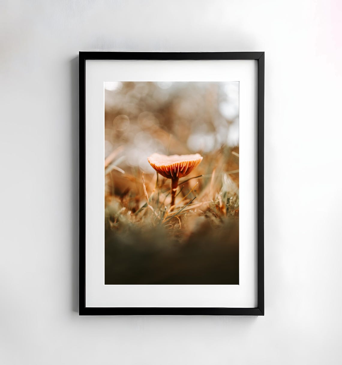 Tiny Wild Orange Mushroom Moss Forest Floor Autumn Macro Poster