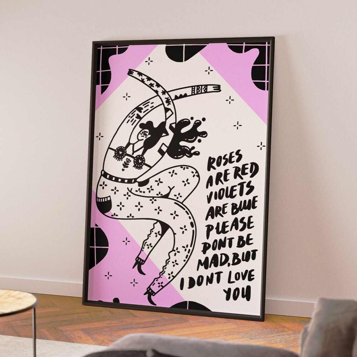 Roses Are Red Funny Cowgirl Illustration Pink Pop Art Poster