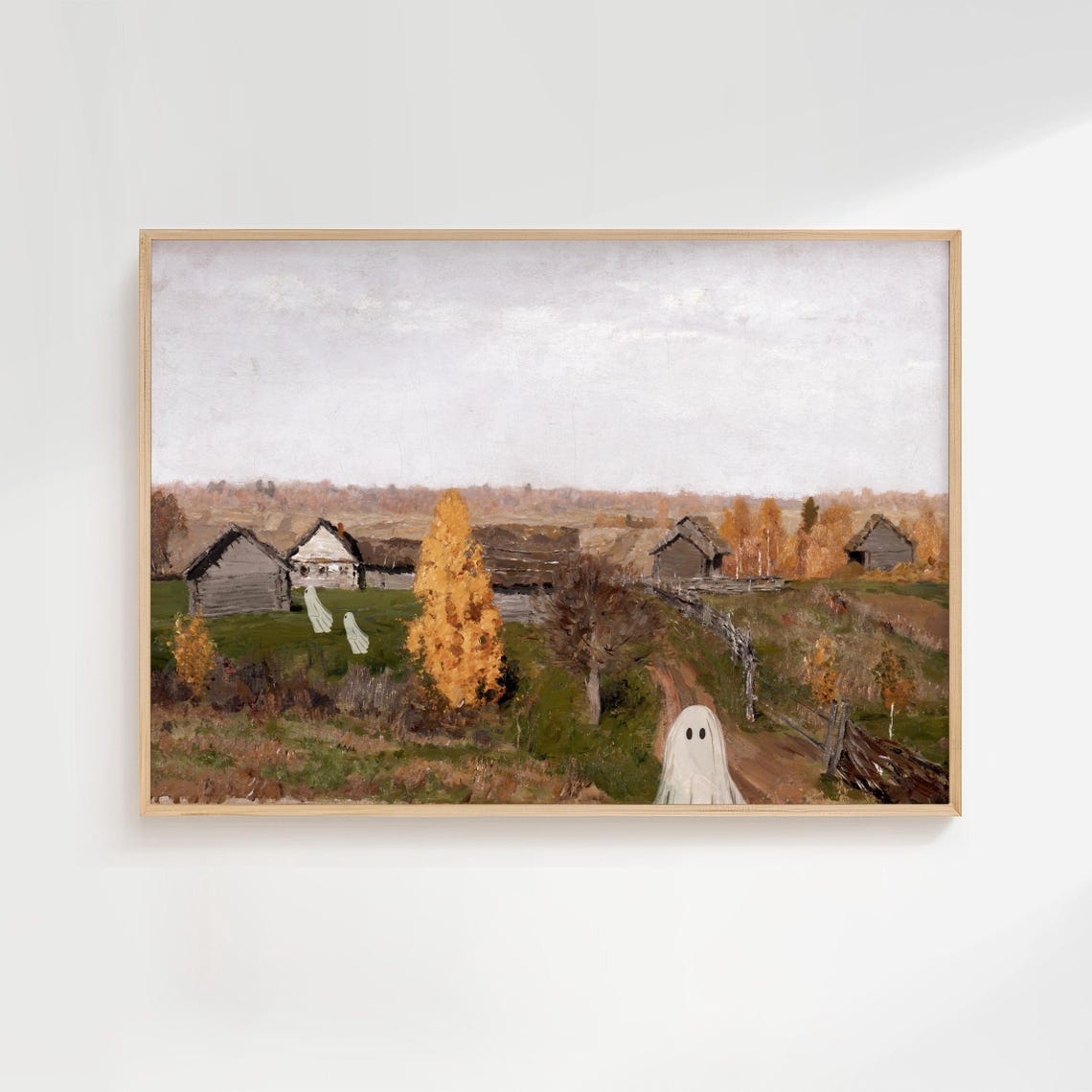 Farmhouse Halloween Decor Ghosts In Painting Print Vintage Landscape Poster Trendy