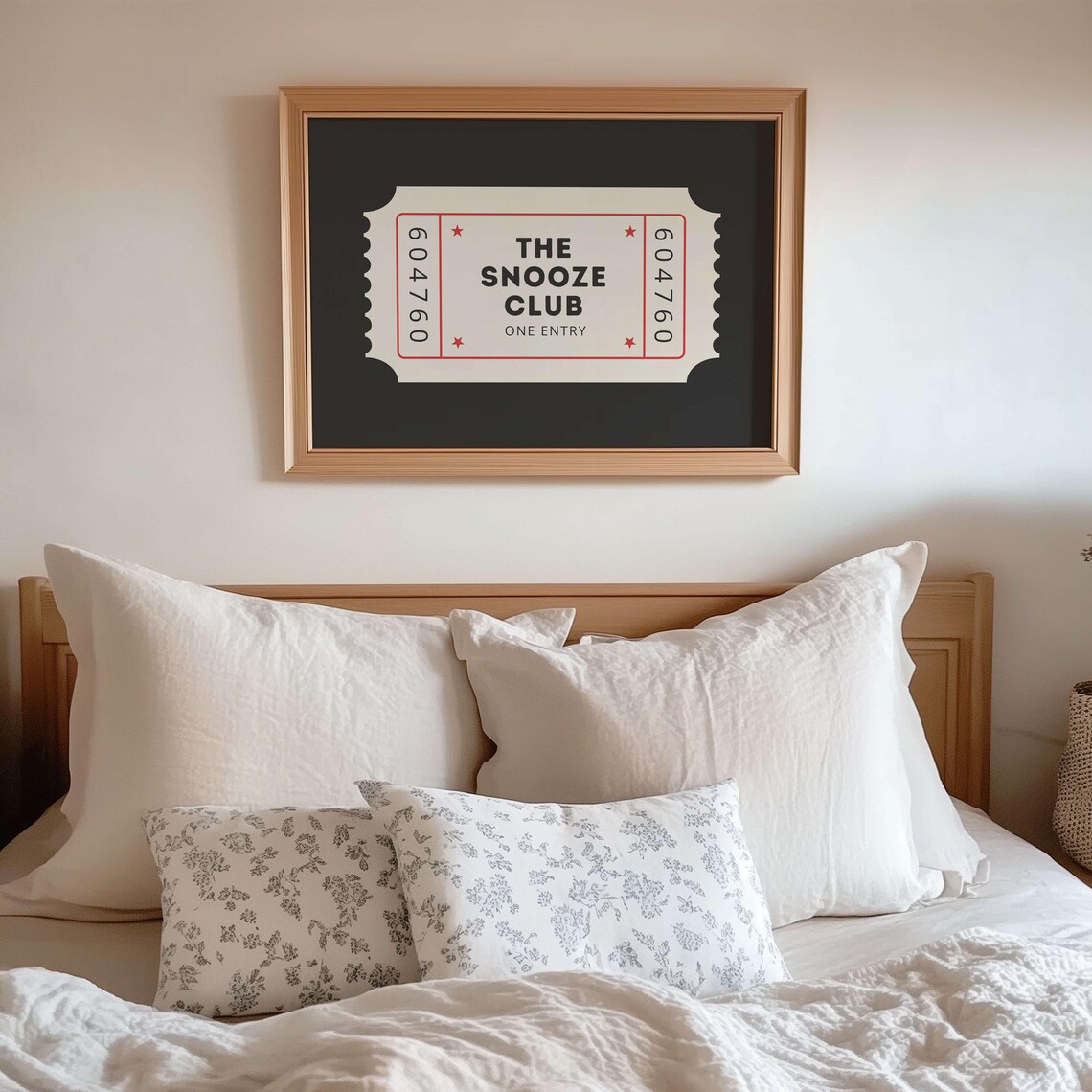 The Snooze Club Above Bed Poster, Neutral Bedroom Decor