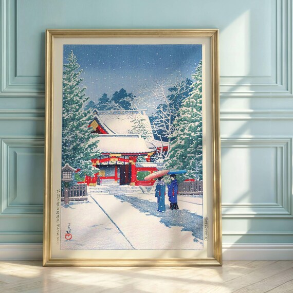 Hasui Kawase Snowy Temple Winter Japanese Woodblock Art Poster