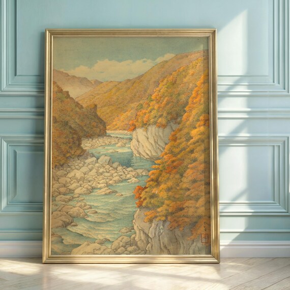Hasui Kawase Autumn Valley River Landscape Japanese Woodblock Poster