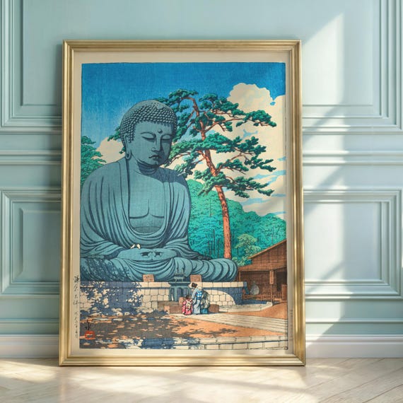 Kamakura Daibutsu The Great Buddha At By Hasui Kawase Japanese Poster Japandi Spiritual Decor