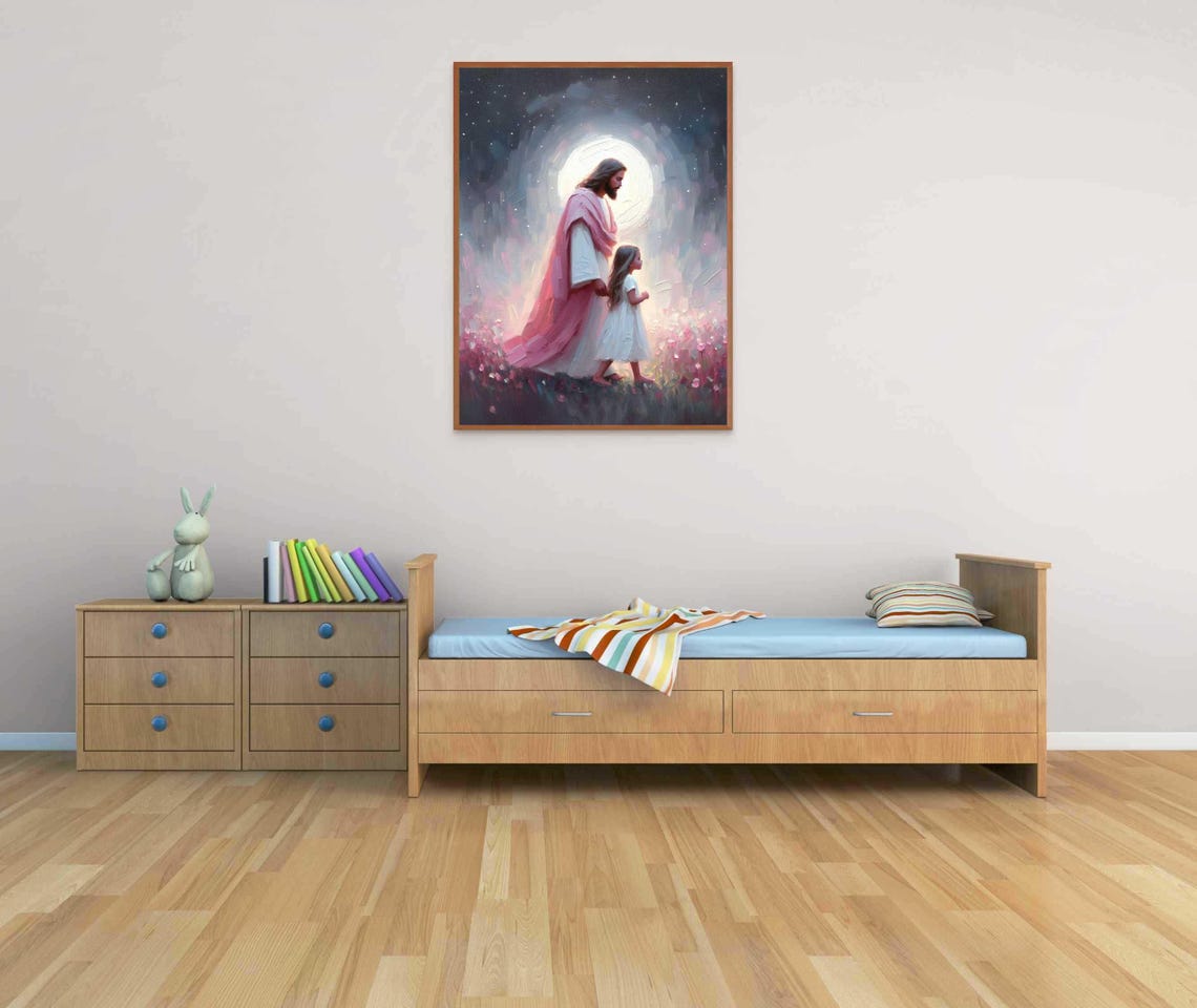 A Calm Evening Modern Christian Art Jesus With Girl Jesus Prints Lds Painting Bible Art Jesus And Kids Christian Painting Jesus Art - Image 7