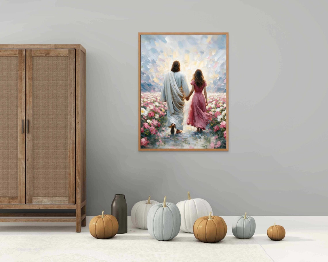 Hand In Hand Christian Painting Jesus With Girl Jesus Painting Lds Art Bible Verse Painting Christian Modern Art Psalms Art - Image 2