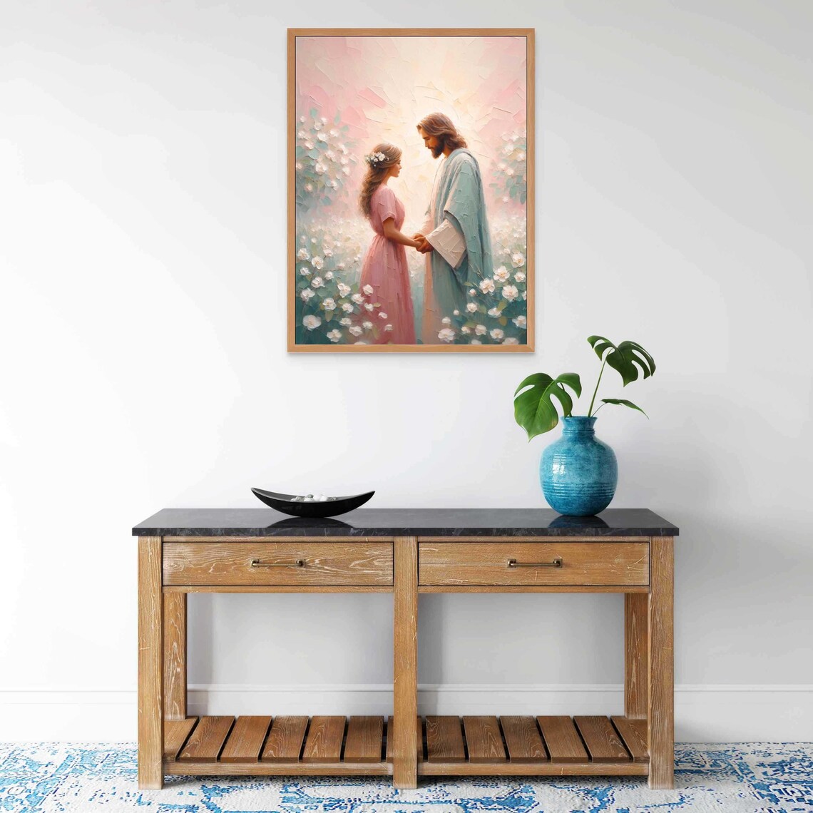 Jesus Holding Hands With Woman Among White Blossoms Art Poster - Image 6