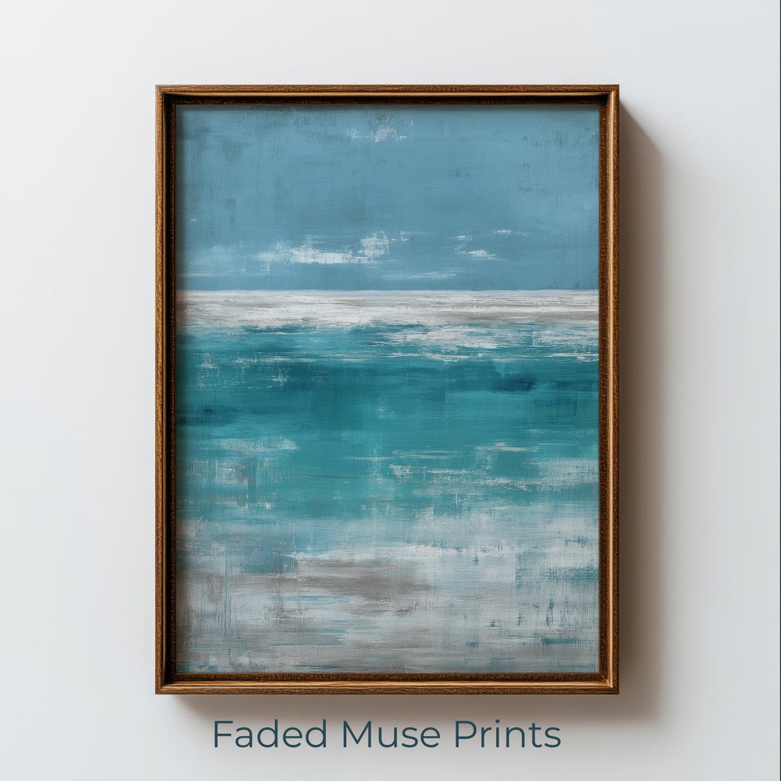 Serene Patina Blue Teal Abstract Coastal Ocean Painting Wall Art
