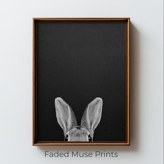 Peeking Bunny Monochrome Sketch Minimalist Nursery Wall Art Digital Download 1313